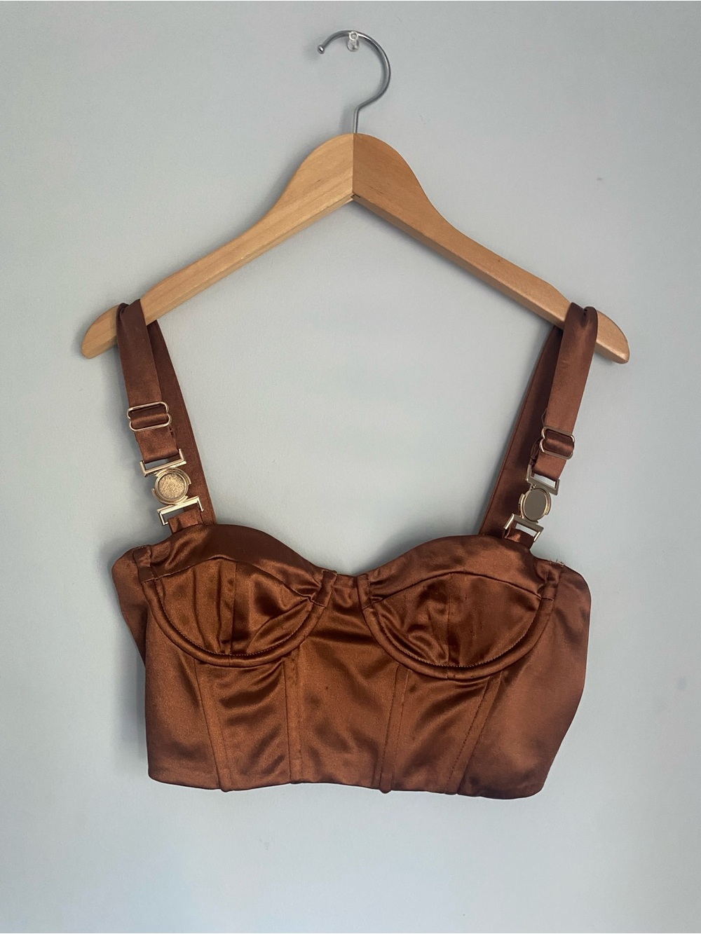 Princess Polly Satin Copper Brown Crop Bustier Top